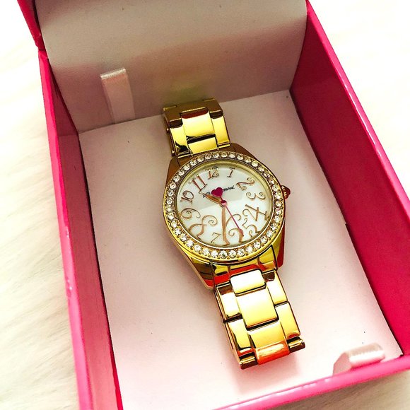 New! Betsey Johnson Rhinestones Heart Watch Gold main image 4
